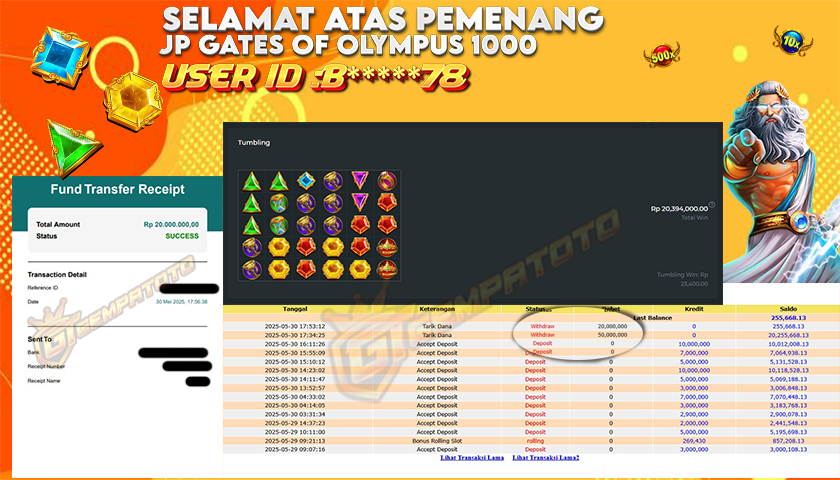 BUKTI JP GEMPATOTO JP GATES OF OLYMPUS 1000 RP.20.000.000,-