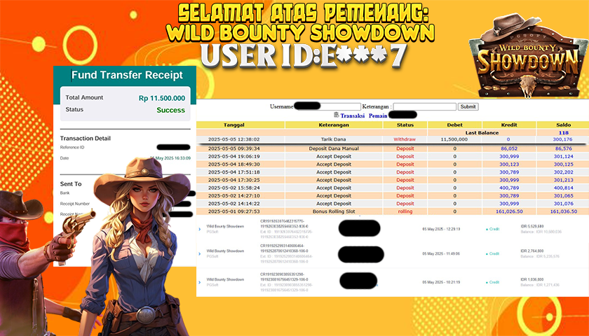 BUKTI JP GEMPATOTO JP WILD BOUNTY SHOWDOWN RP.11.500.000