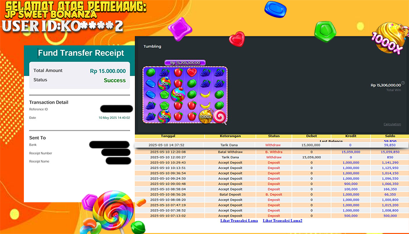 BUKTI JP GEMPATOTO JP SWEET BONANZA RP.15.000.000