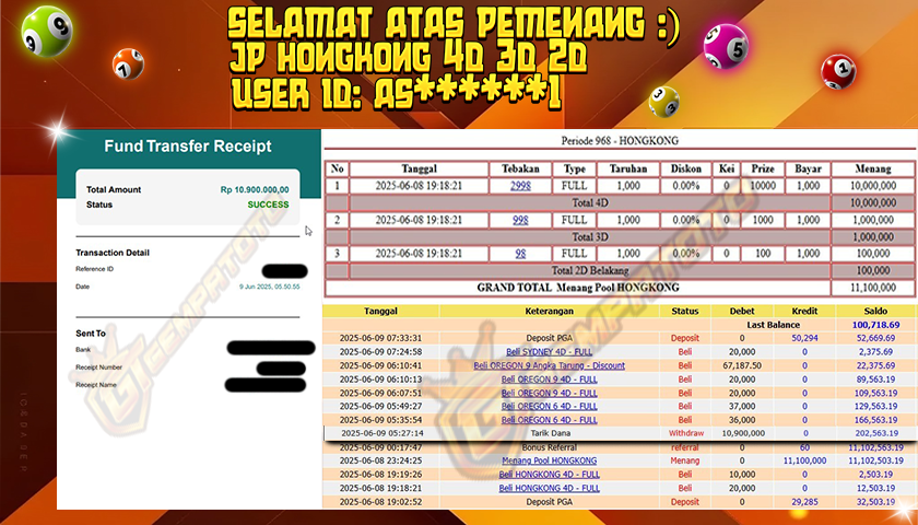 BUKTI JP GEMPATOTO JP POOLS HONGKONG RP.10.900.000,-
