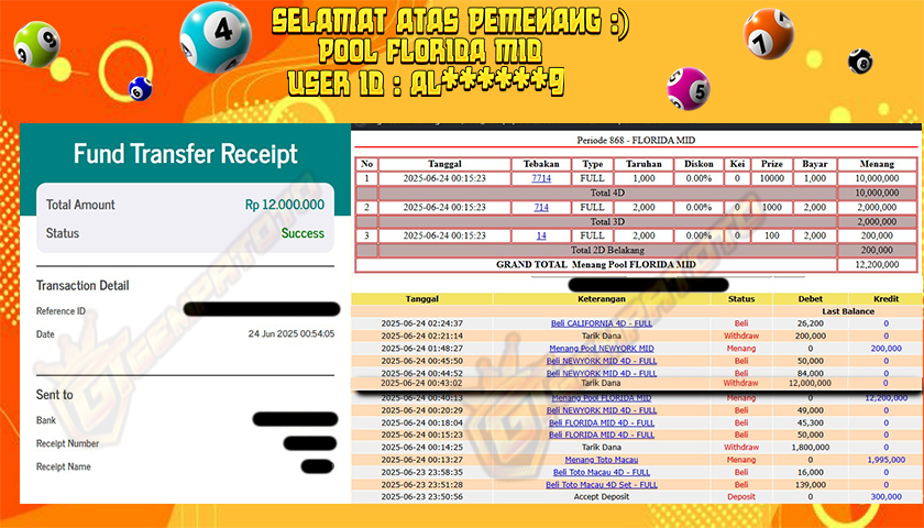 BUKTI JP GEMPATOTO JP POOL FLORIDA MID RP.12.000.000,-