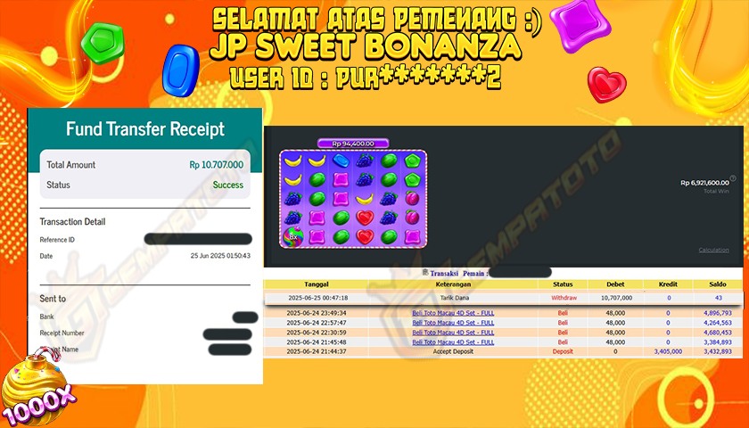 BUKTI JP GEMPATOTO JP SWEET BONANZA RP.10.707.000,-
