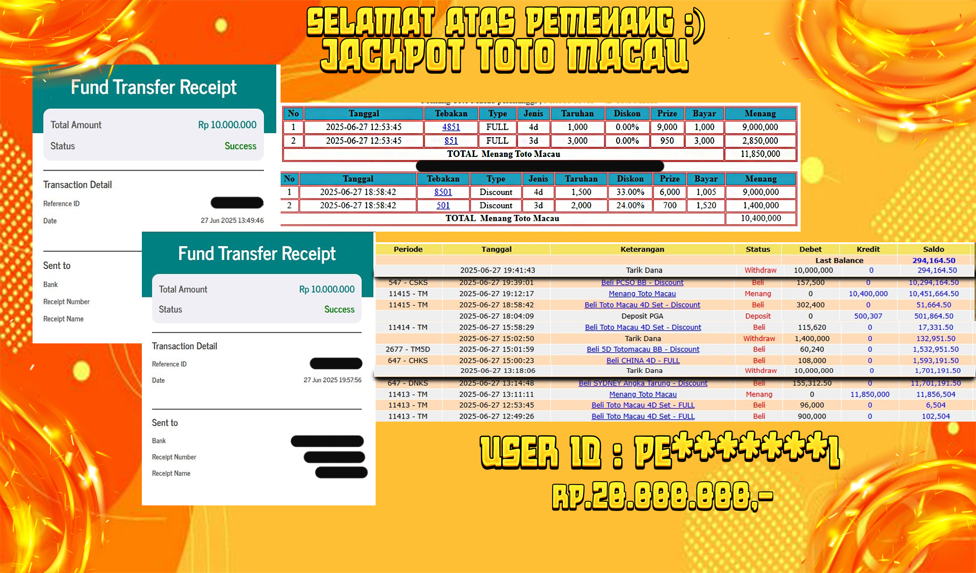 BUKTI JP GEMPATOTO JP TOTO MACAU RP.20.000.000,-