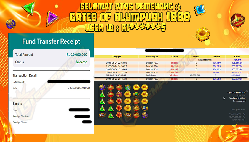 BUKTI JP GEMPATOTO JP GATES OF OLYMPUSH 1000 RP.10.000.000,-