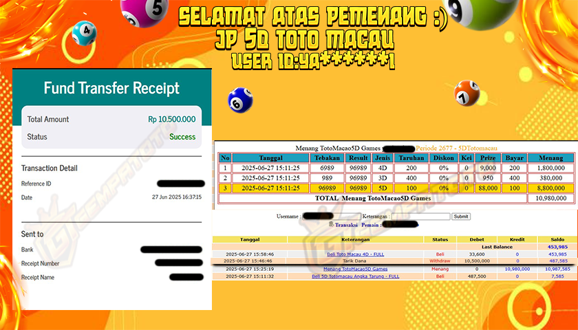 BUKTI JP GEMPATOTO JP 5 D TOTO MACAU RP.10.500.000,-