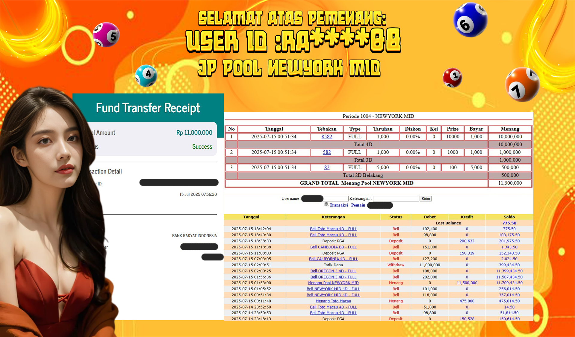 BUKTI JP GEMPATOTO JP POOL NEWYORK MID RP.11.000.000,-