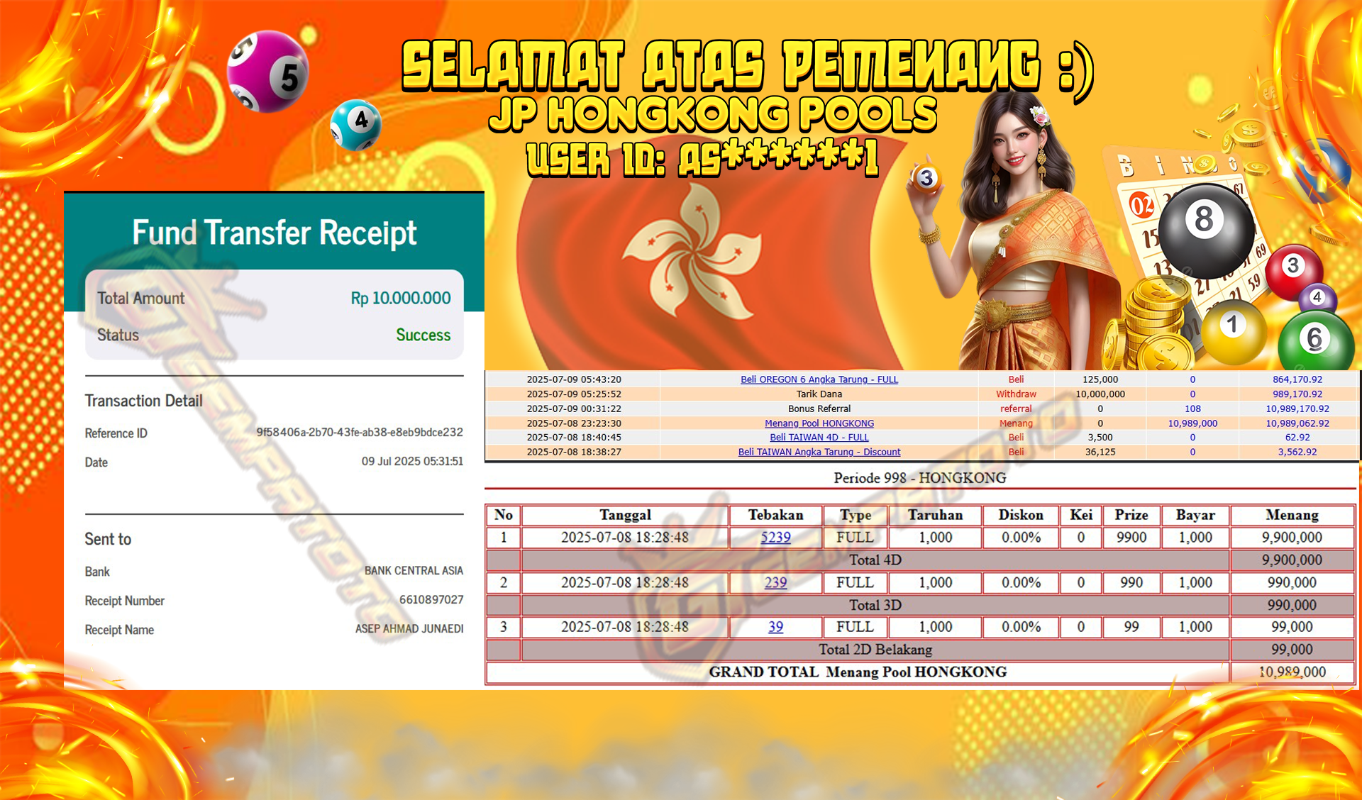 BUKTI JP GEMMPATOTO JP POOLS HONGKONG RP.10.000,000,-