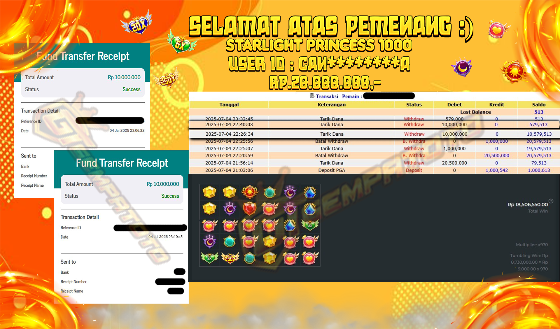 BUKTI JP GEMPATOTO JP STARLIGHT PRINCES RP.20.000.000,-