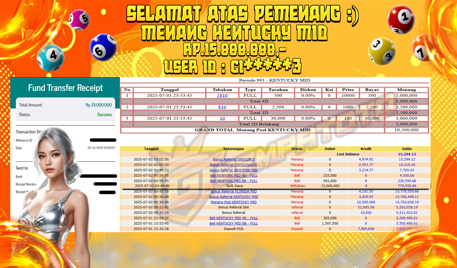 BUKTI JP GEMPATOTO JP KENTUCKY MID RP.15.000.000,-