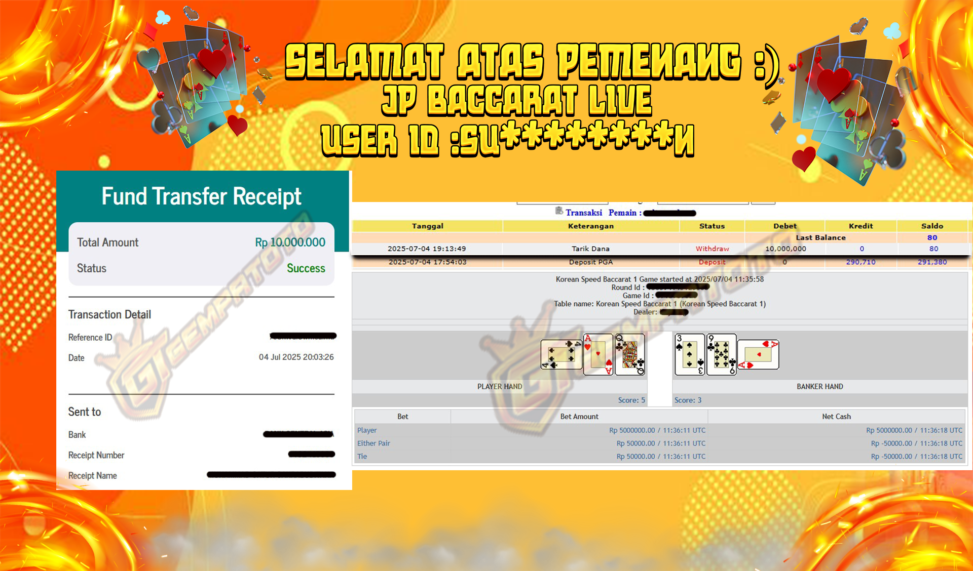 BUKTI JP GEMPATOTO JP LIVE BACCARAT RP.10.000.000,-