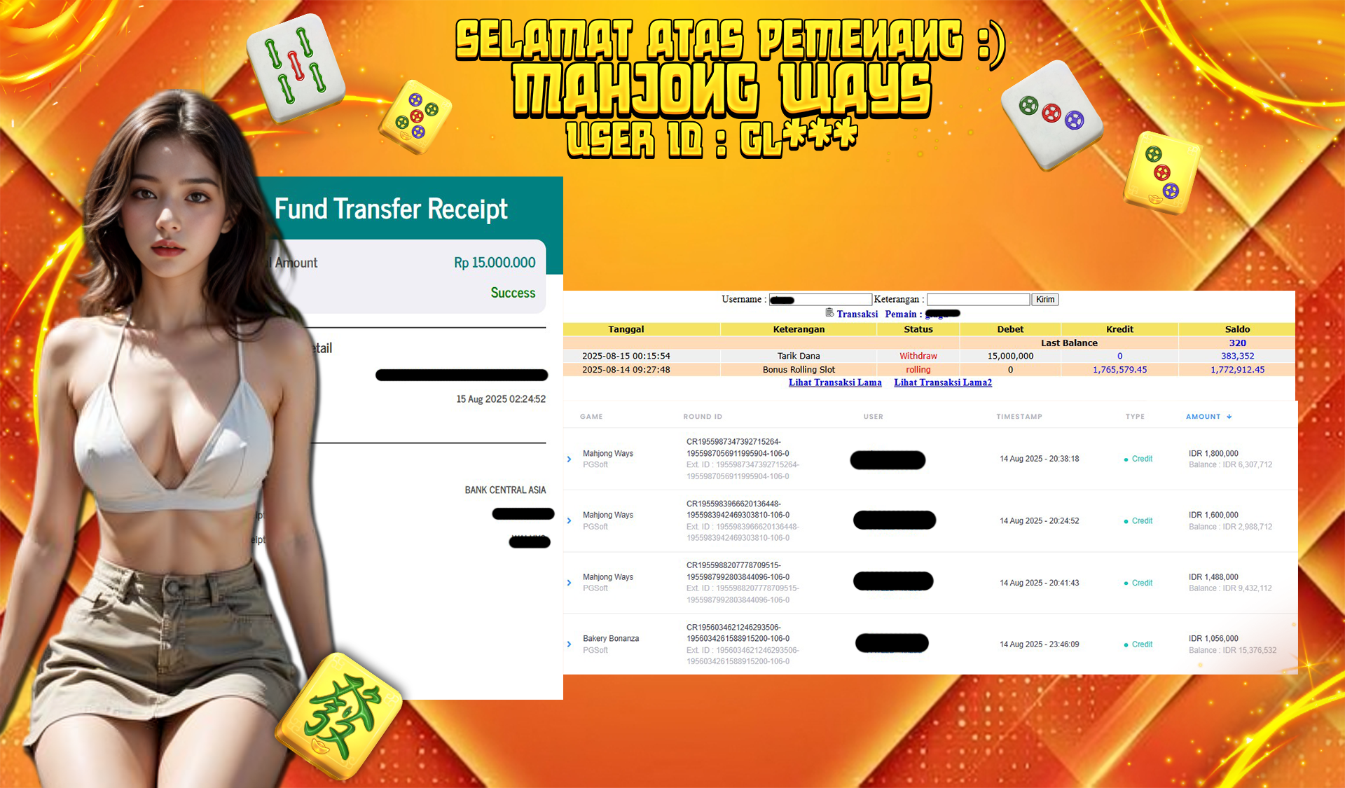 BUKTI JP GEMPATOTO JP MAHJONG WAYS RP.15.000.000,-