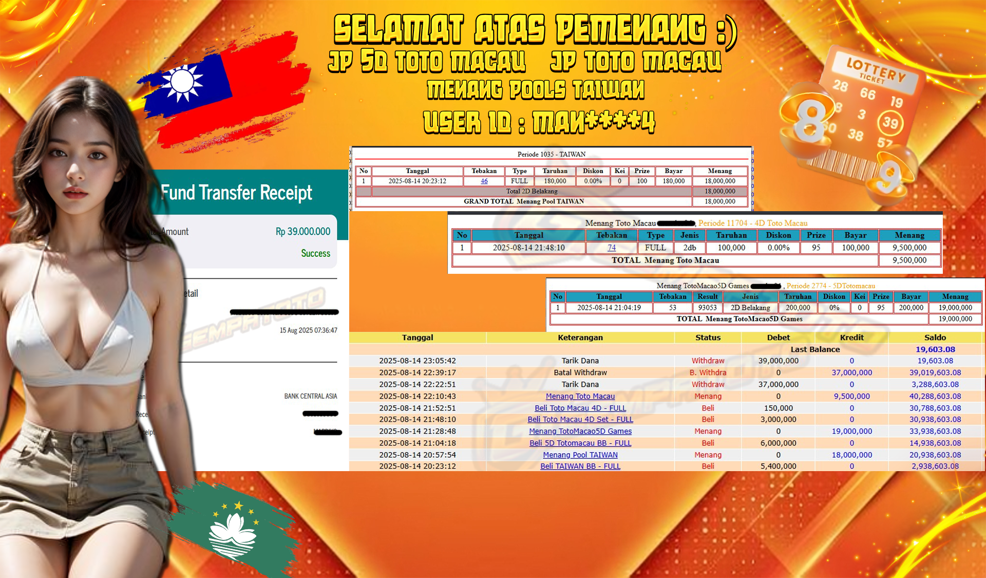 BUKTI JP GEMPATOTO JP 2DTOTO MACAU 5DTOTO MACAU DAN POOLS TAIWAN DENGAN TOTAL HADIAH KESELURUHAN RP.39.000.000,-