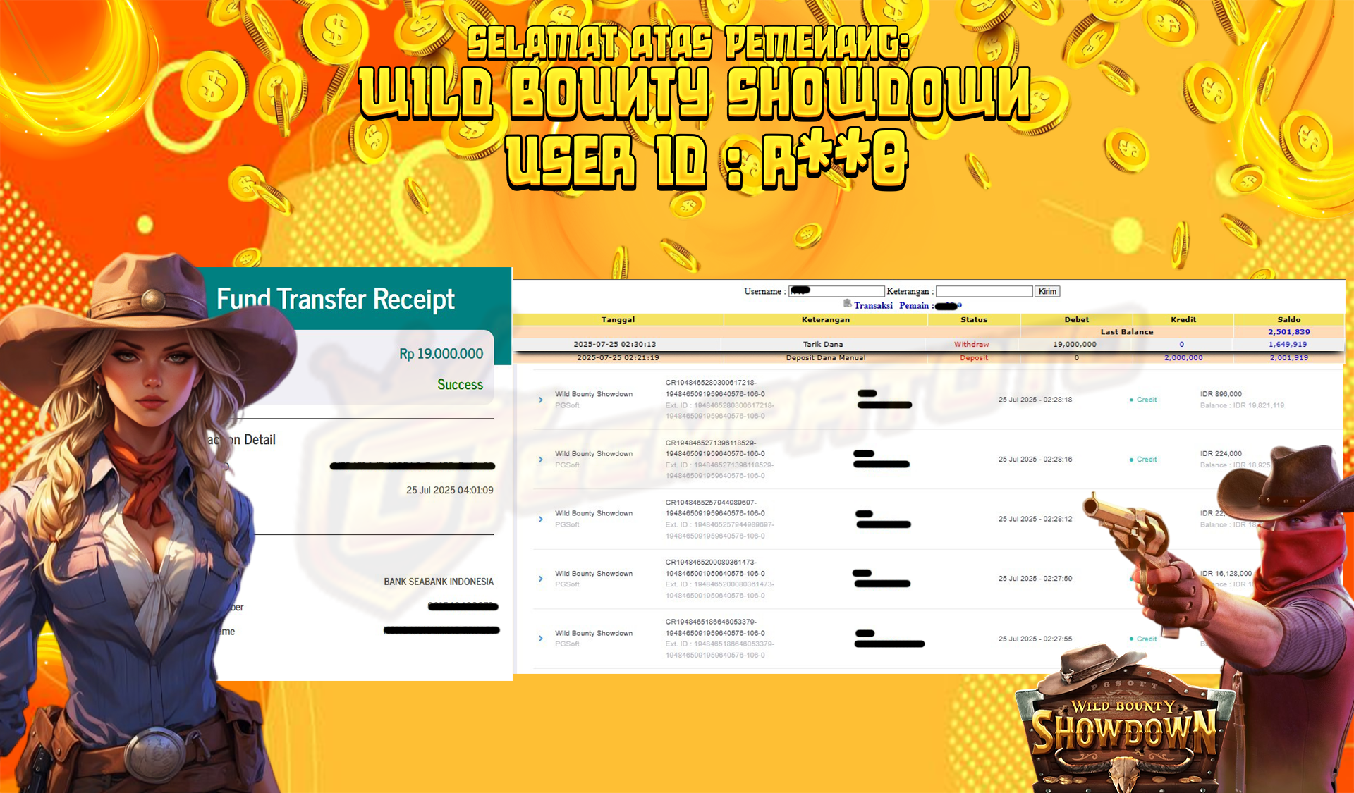 BUKTI JP GEMPATOTO JP WILD BOUNTY SHOWDOWN RP.19.000.000,-