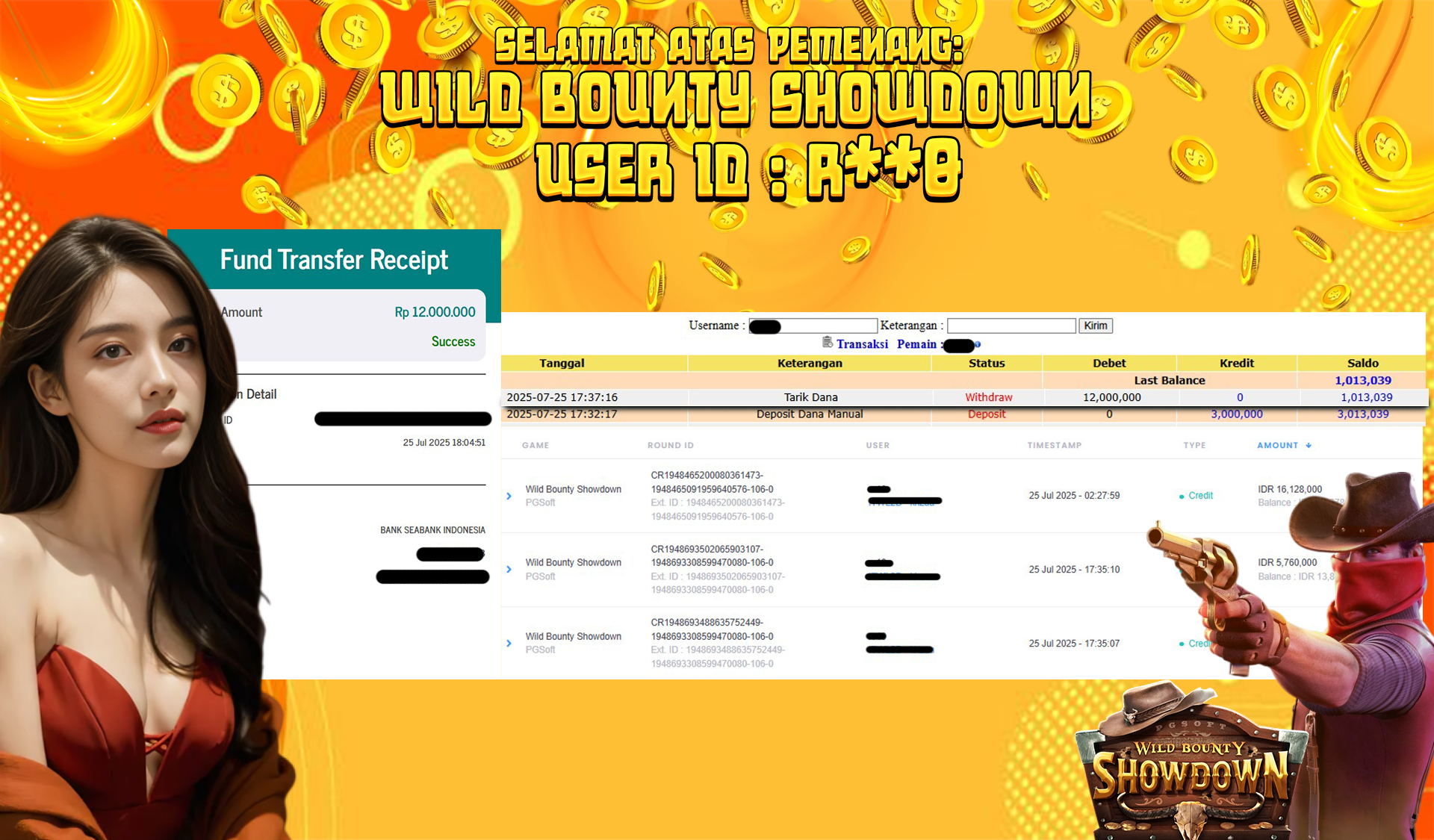 BUKTI JP GEMPATOTO JP WILD BOUNTY SHOWDOWN RP.12.000.000,-
