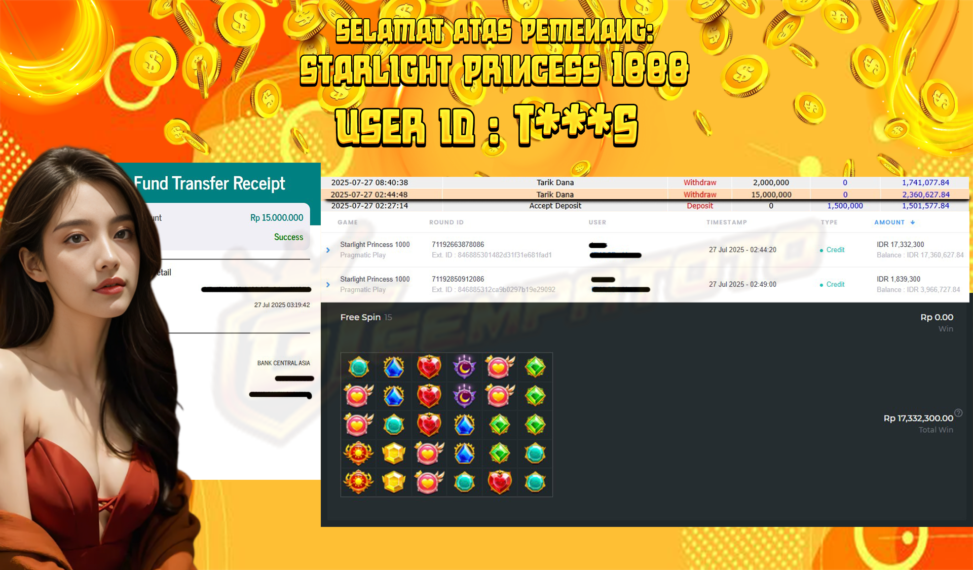 BUKTI JP GEMPATOTO JP STARLIGHT PRINCES 1000 RP.15.000.000,-