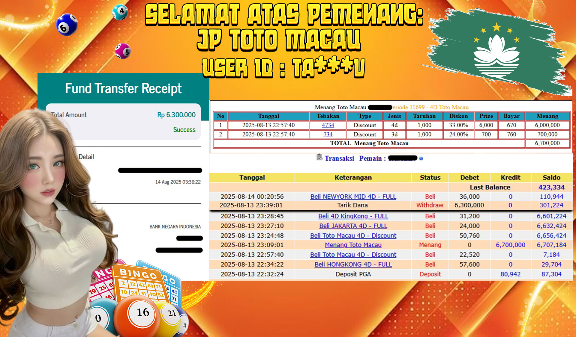 BUKTI JP GEMPATOTO JP TOTO MACAU RP.6.300.000,-